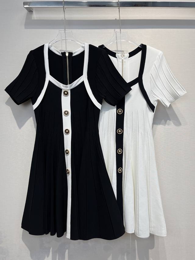 2025新款 撞色边连衣裙 收腰A摆 Size: S- L