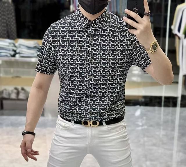 Ferragamo 2025 Spring/Summer Fashion Hot Selling Short-Sleeve Shirt, sourced fro