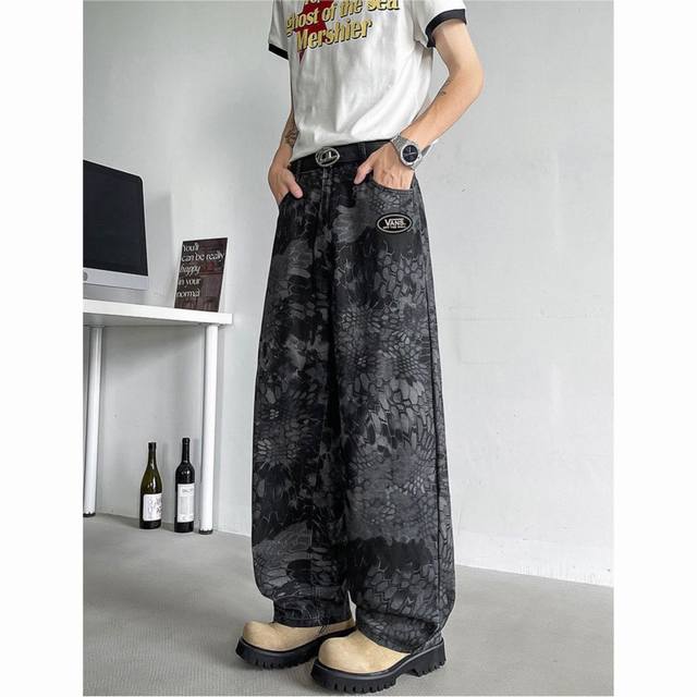 Vans Overseas Version American Retro Hip Hop Snakeskin Straight Leg Jeans Casual