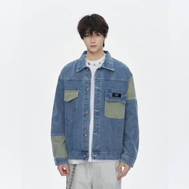 Vans American high-street color-blocked workwear denim jacket, unisex. This deni