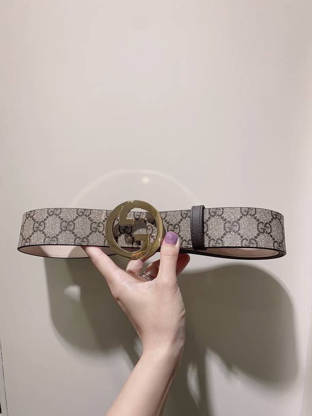 Gucci古驰奢侈品男款双G带扣经典印花腰带皮带 411924 宽度4.0Cm