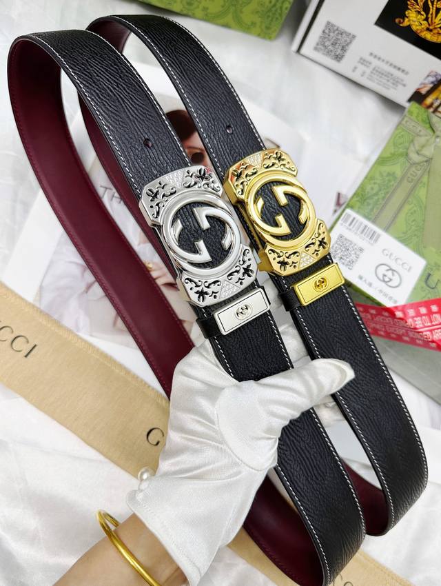 皮带：古奇..Gu..Cci顶级复刻. 腰带：古驰.原单品质百分百进口原厂头层牛皮，保证真皮。雕花镂空镶钻工艺.真空电镀.永不掉色.24K纯钢扣头层小牛皮纹路双
