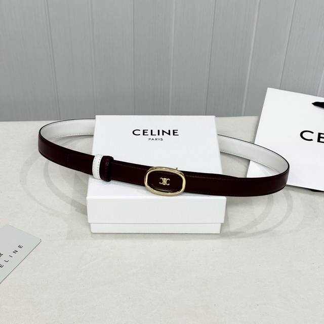 Celin E新品立体浮标扣女士腰带 意大利进口小牛皮 搭铜扣 宽度2.5双面佩戴