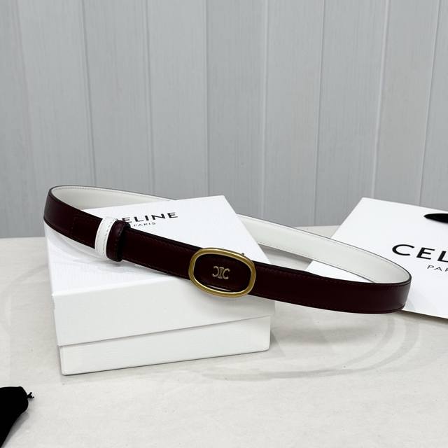 Celin E New 3D Buoy Buckle Women's Belt, Italian Imported Calfskin with Brass Bu