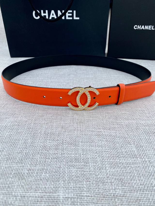 宽度3.0Cm Chanel 香奈儿 原版碰纹牛皮支持Nfc芯片官方网站链接扫码验证、金 银 色镶钻钢扣。