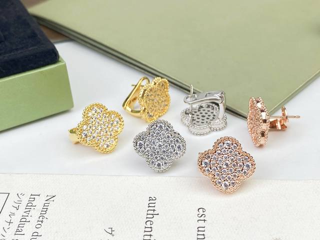 Vca Van Cleef & Arpels full diamond four-leaf clover earrings, ear clip replica, Vca Van Cleef & Arpels full diamond four-leaf clover earrings, ear clip replica,