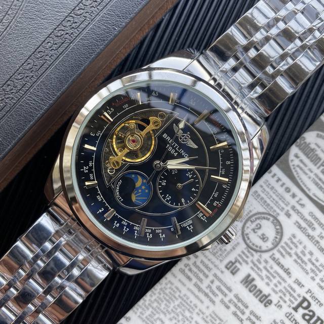 白 玫 百年灵--Breitling 男士腕表时尚硬朗，独特个性，可见镂空机芯，全自动机械机芯，316L精钢表壳，矿物强化玻璃镜面，直径42Mm 厚度12 Mm