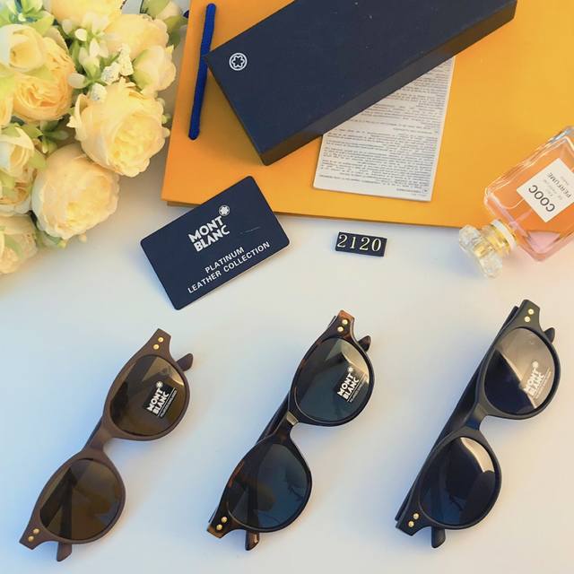 Mont Blan*新款时尚复古圆框太阳镜个性街拍走秀男女士墨镜黑框茶色潮流眼镜