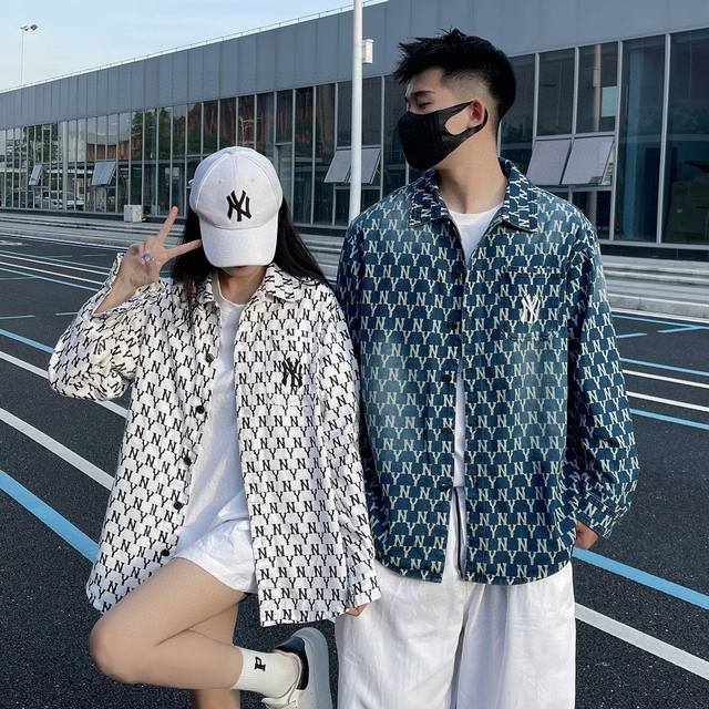 New Arrival Model Photos Quality Mlb Latest Ny All-Over Print Washed Denim Jacke