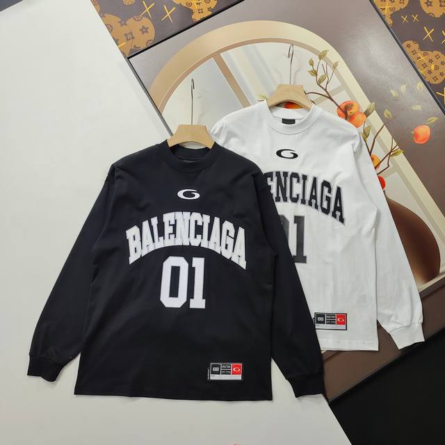 尺码Xs-L好货 Balenciaga 巴黎世家长袖T恤 2025秋冬装篮球球服绣花印花圆领长袖 本市场No.1的质量 真正天花板品质 全部原版开发注意细节图