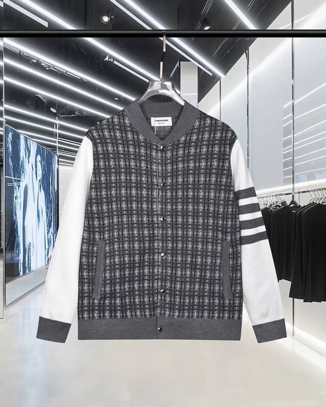 Thom Browne Color Block Plaid Metal Button Four Stripes Knit Cardigan Sweater Ja