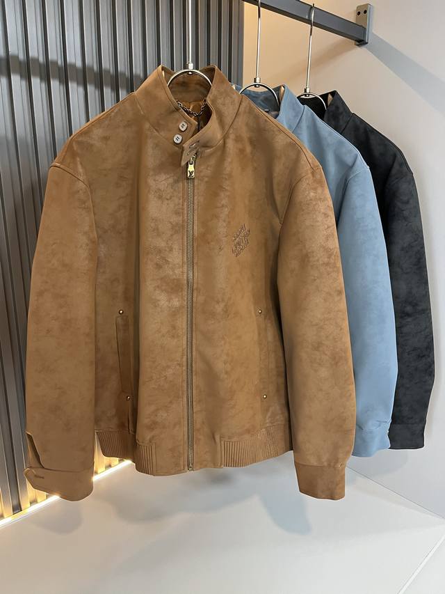 Louis Vuit*On 2025 Autumn/Winter New Light Luxury Unisex Washed Leather Jacket.