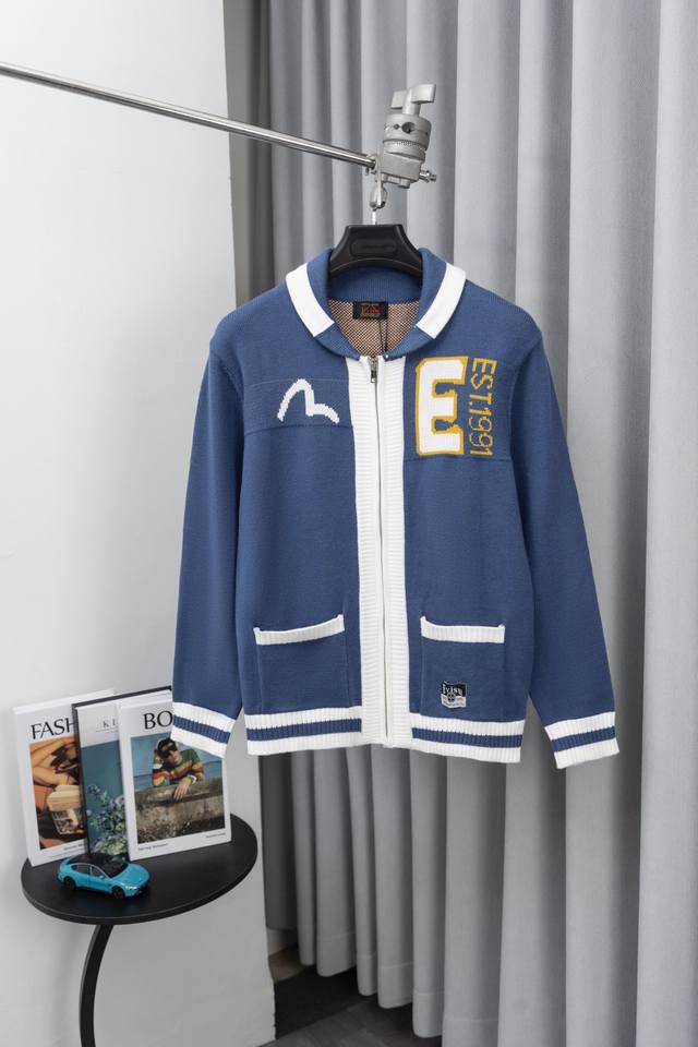 Su Style No.: M025 Evisu trendy men's zip-up cardigan sweater, Korean style, loo