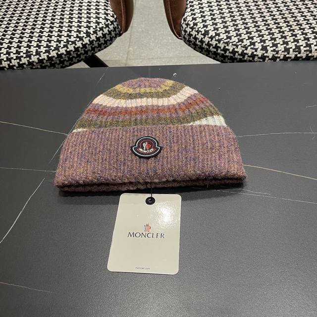 Moncler 蒙口 妖精的口袋撞色条纹毛线帽子女2025年 冬季新款软糯保暖护耳针织帽