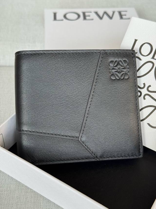 Original Leather Classic Cowhide Leather Puzzle Bi-fold Wallet X4B Black This b