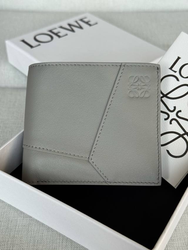 Original Leather Classic Cowhide Leather Puzzle Bi-fold Wallet X4B Rare Grey Th
