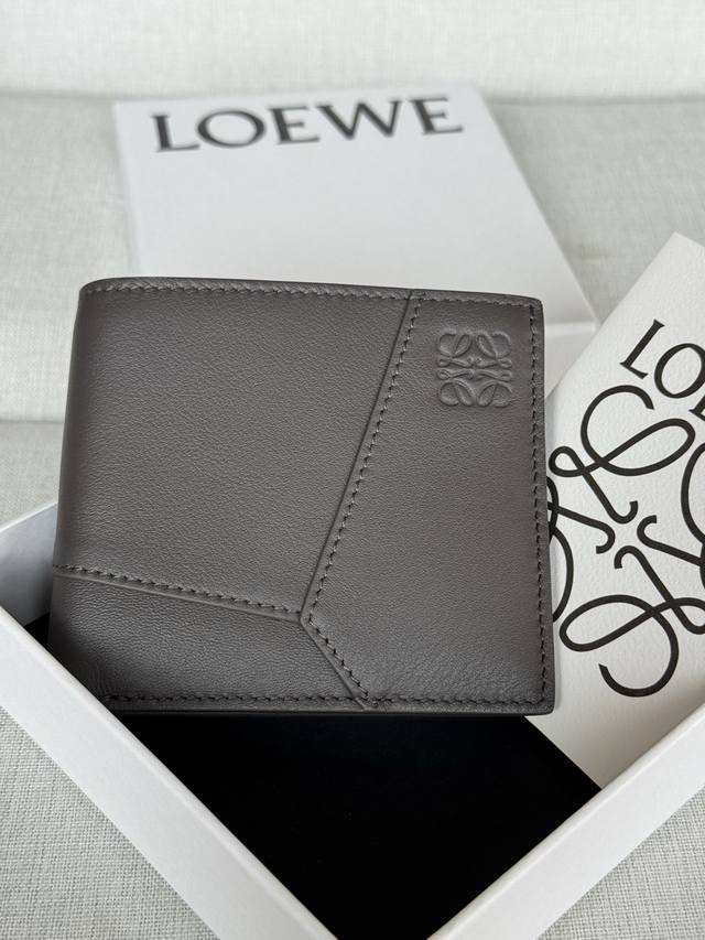 Original Leather Classic Cowhide Leather Puzzle Bi-fold Wallet X4B Dark Grey Th