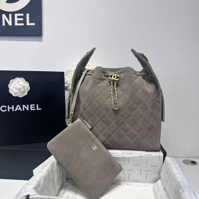 25C Grey Deer Leather Hip Hop Bag Chanel Hobo Shoulder Bag, Large Size Retro Gol