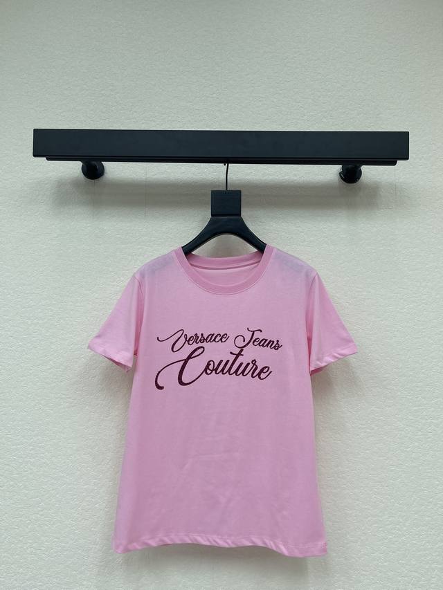 Versac*26 Early Spring New Letter Print Rhinestone Short-Sleeve T-Shirt High-Den