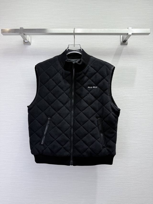 Miumi* 25Ss Autumn/Winter New Cotton-padded Vest with Fleece and Quilted Fabric,