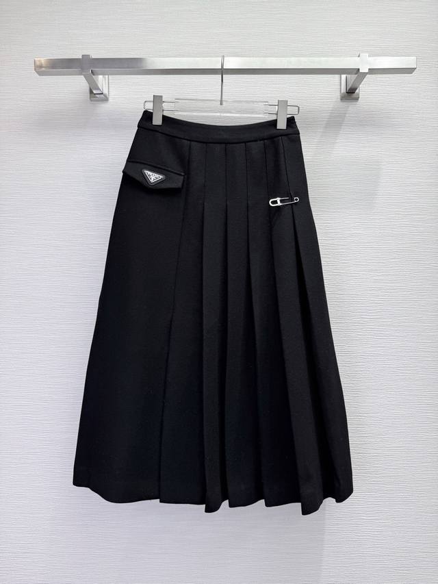 prad* 25Ss Autumn/Winter New Style Side Pleated Midi Skirt with Pocket Flap Tria