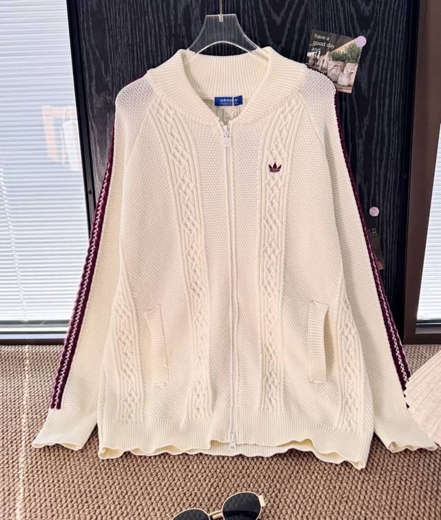Product Name: Adidas Originals Color Block Waffle Mid-Length Knit Cardigan Size