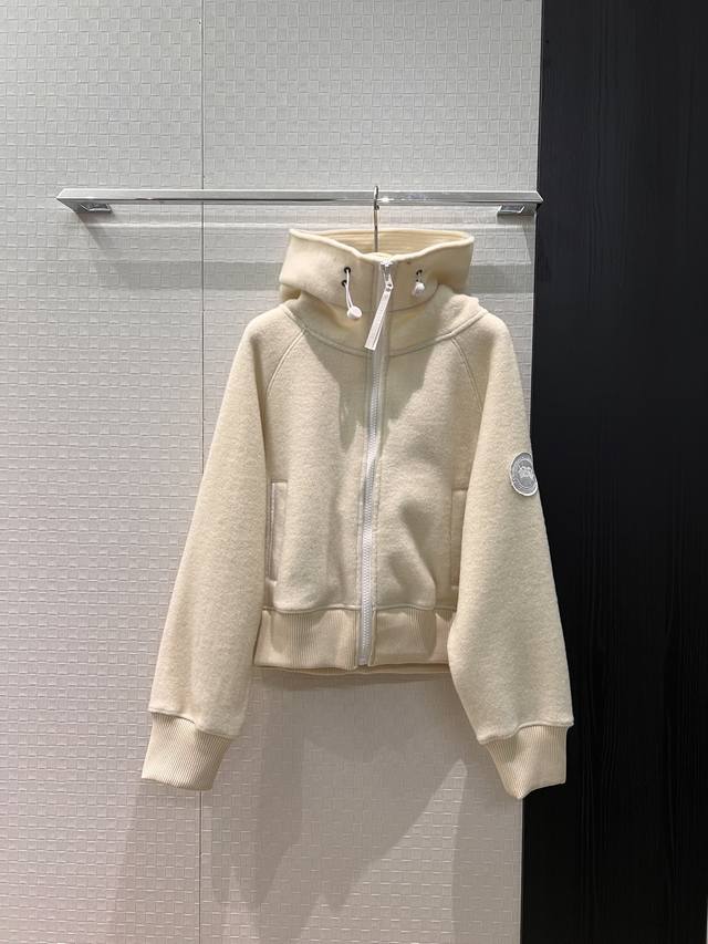 New Goose Wool Hooded Jacket, Casual Jacket with Classic Logo, Sleeve Label Dec