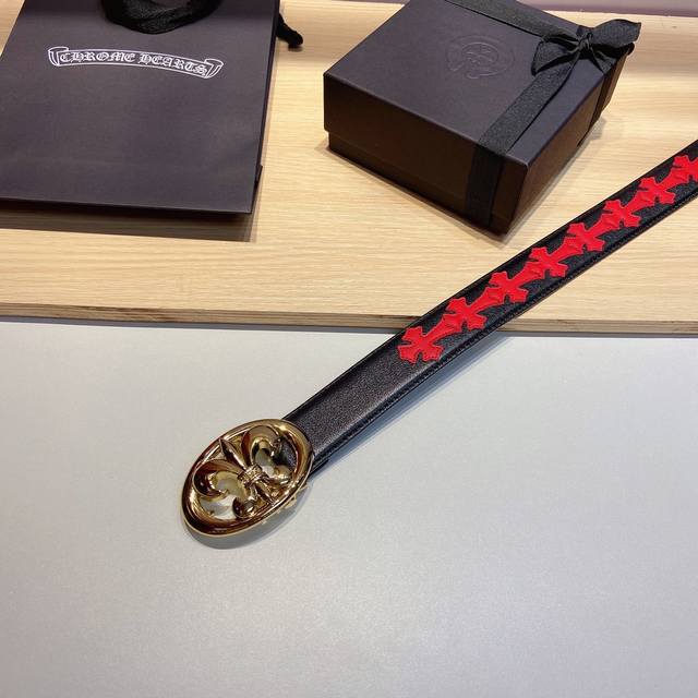 Chrome Hearts Double-sided resin leather cross belt (detachable), high-quality