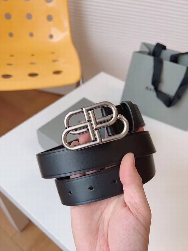 Balenciaga Women's Belt, Double-sided Imported Calfskin with Vintage Brass Buck