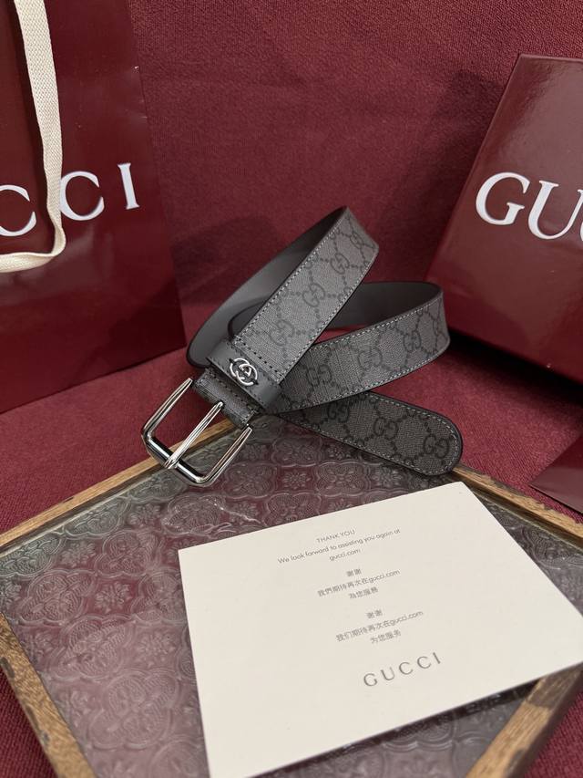 G pin buckle Gucci style number 673921 Faby3 1244. Surface material is gray cust