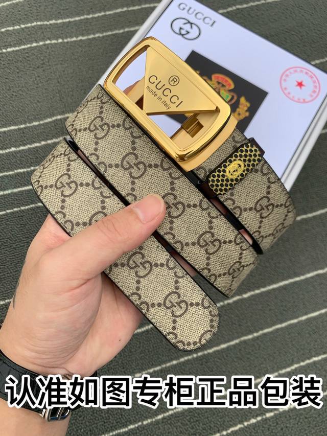 皮带：古奇.Gu...Cci自动扣 腰带：百分百头层牛皮，保证真皮。24K纯钢扣自动带身专柜同等质量， 送人自用首选 包装： 请认准如图专柜包装，赠送打孔器，银