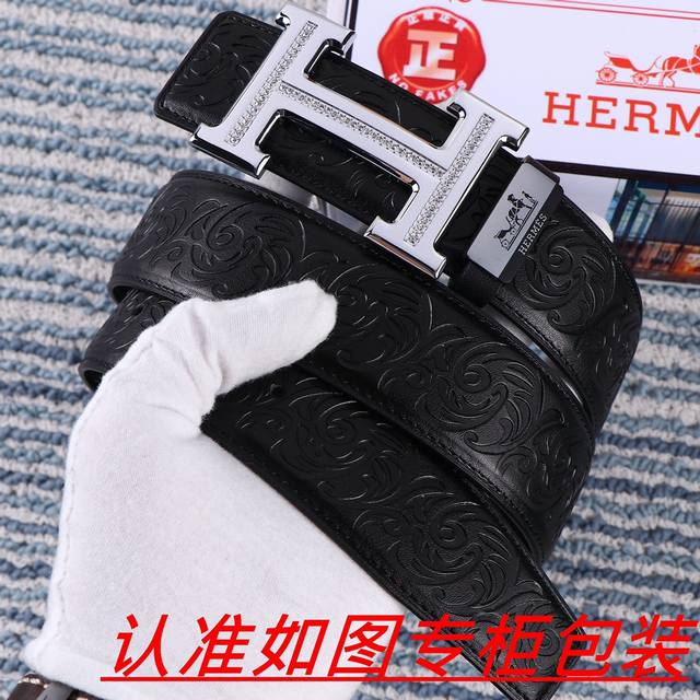 Men's Belt: Hermes Original Men's Leather Belt: 100% Top Layer Cowhide, Guarant