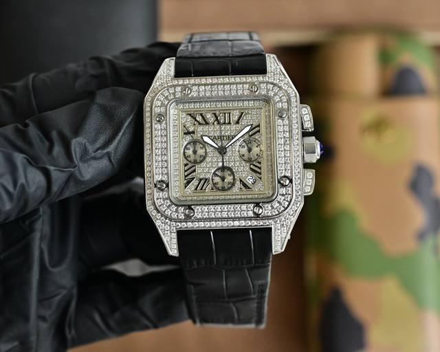 Cartier Santos Full Diamond Series 39mm*13mm Quartz Movement High-Strength Blue