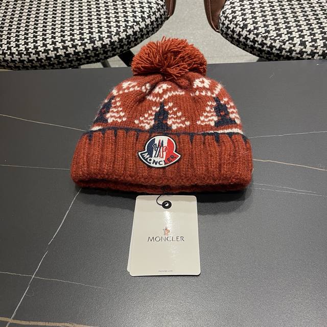 Moncler Fair Isle style jacquard knitted hat for women, autumn and winter, warm,