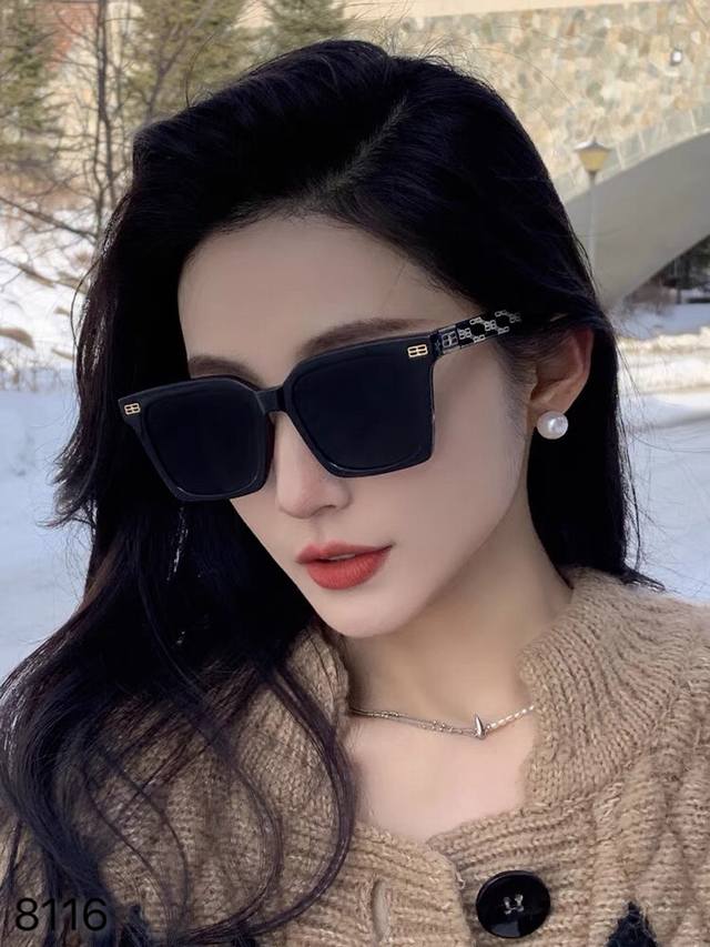 Balenciag*复古方框墨镜女Ins高级感网红2025新款防晒遮阳圆脸显瘦太阳镜潮