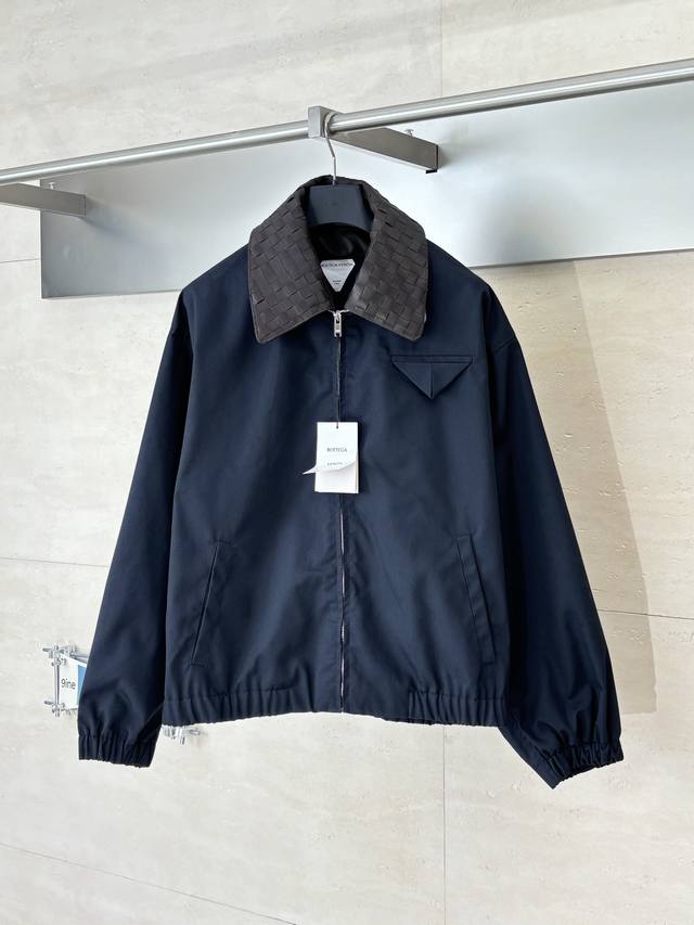 Bottega Veneta* 25Fw New Woven Leather Collar Jacket The fabric is custom-woven