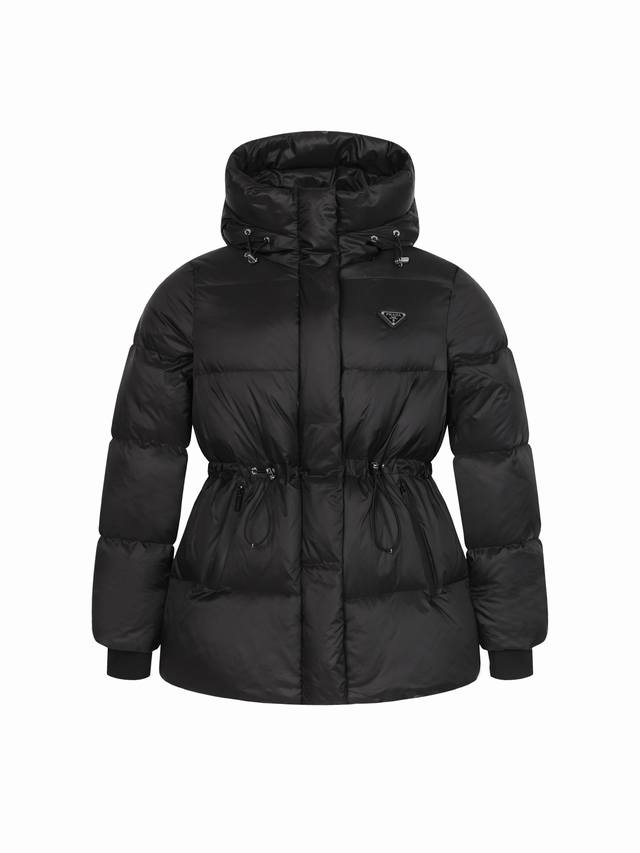 Prada 25Ss New Drawstring Waist Hooded Puffer Jacket. Features a classic invert Prada 25Ss New Drawstring Waist Hooded Puffer Jacket. Features a classic invert