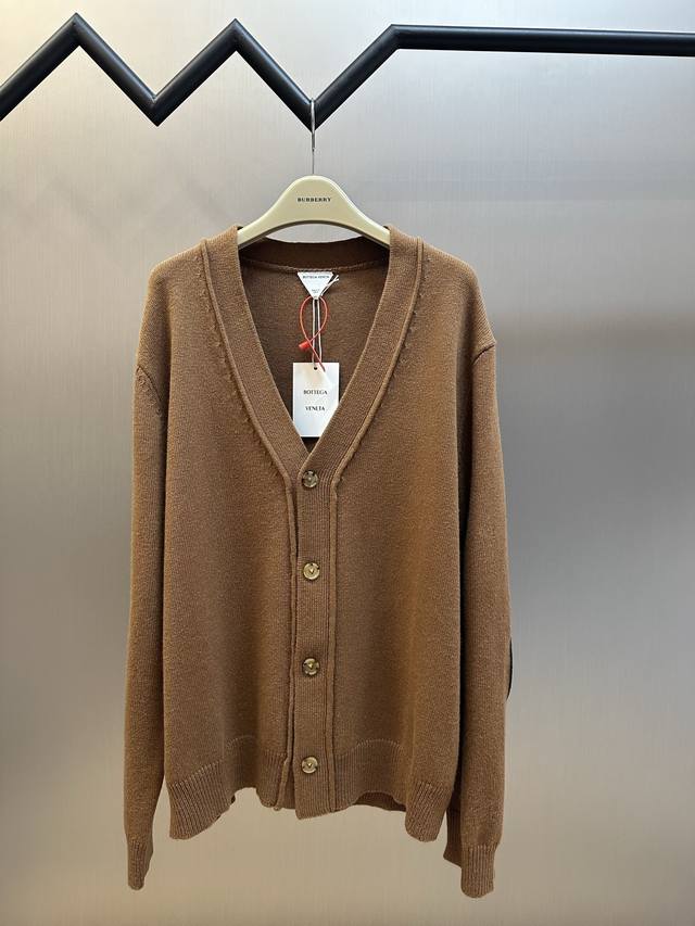 Bottega Veneta Woven Leather Cardigan Made with custom ochre cashmere yarn, ric