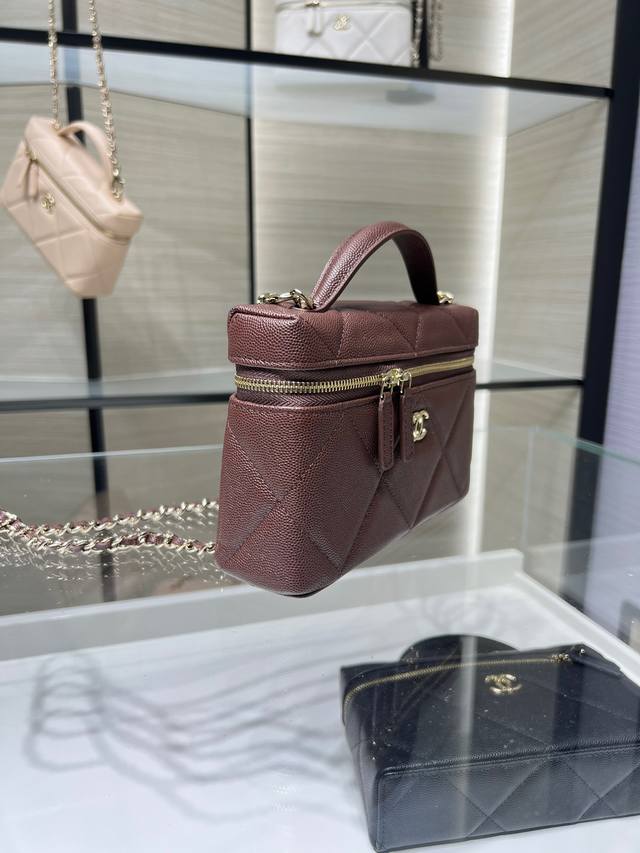 Ohanel 25K新款 大棱格 Lp链条 手柄化妆包 牛皮 单肩斜挎手提包 尺寸：19.5Cmx5Cmx17Cm型号Ap6420Y Ohanel 25K新款