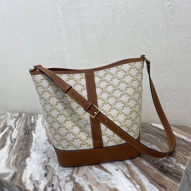 Authentic Product - Popular White Print Celinetriomphe Canvas Medium Bucket Bag