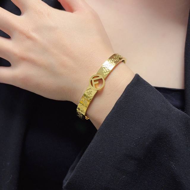 Fendi Stainless Steel Hollow F Letter Gold and Silver Bangle - High-End Custom-M Fendi Stainless Steel Hollow F Letter Gold and Silver Bangle - High-End Custom-M