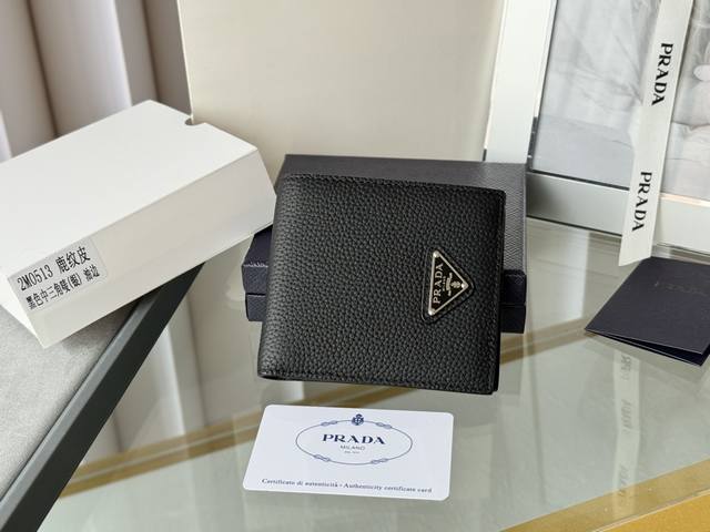Prada Men's Deer Print Leather Short Wallet, . Easy to store, can hold 8 cards