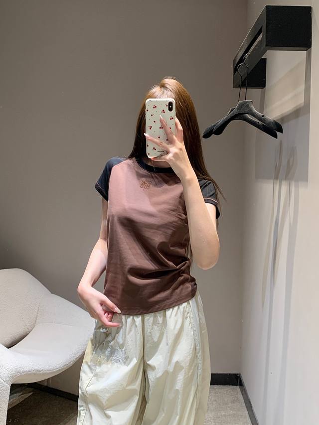 Loew* 26Ss Early Spring New Logo Embroidered Color-Blocked Crew Neck Short Sleev