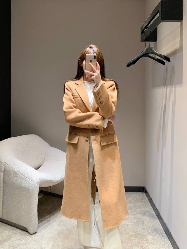 Miumi* 25Fw Autumn/Winter New Milk Tea Wool Blend Lapel Straight Wool Coat | Exc