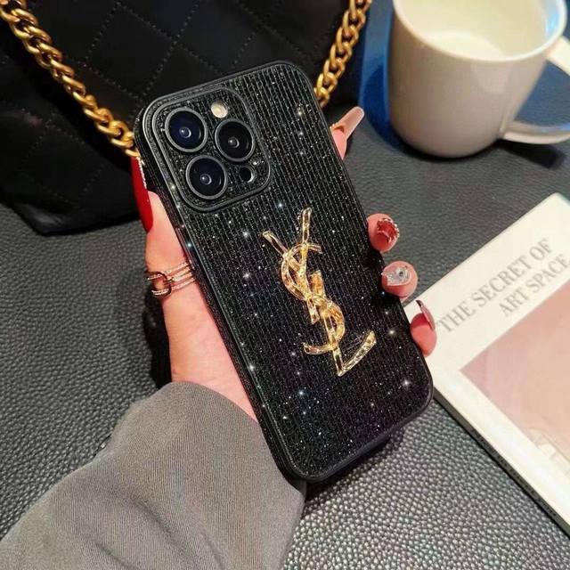 Saint Laurent YSL Phone Case, Rhinestone Spray Paint Style, Side-mounted Fine-h Saint Laurent YSL Phone Case, Rhinestone Spray Paint Style, Side-mounted Fine-h