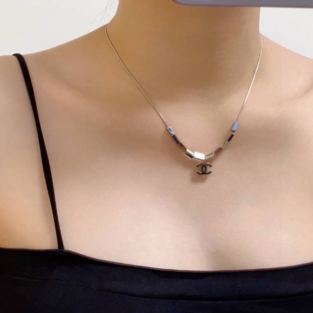 New Chanel Double C Silver Pendant Necklace in 14K Stainless Steel - Color Reten