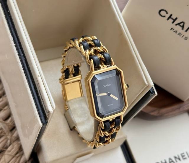 Chanel Black Gold Sugar Cube Watch, Vintage, Full Set, 98-99% New. Includes: Ca