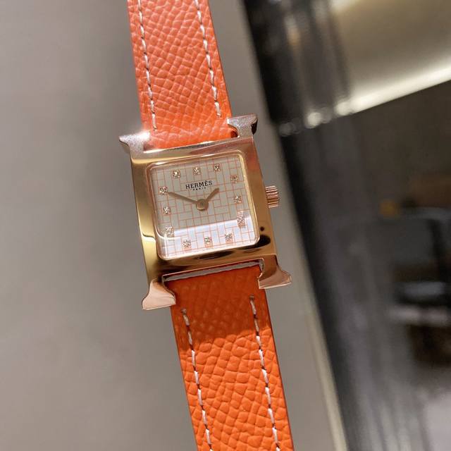 Newly launched Heure H watch with H leather strap and logo. Case sizes: Medium