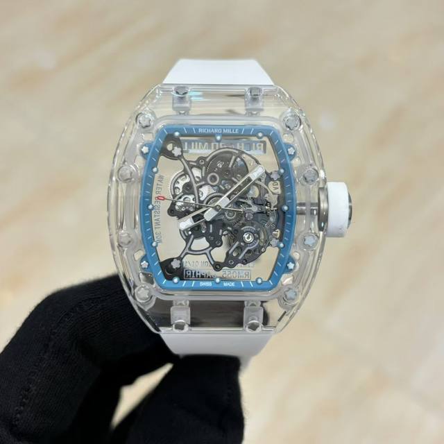 全新升级到货，双发条机芯，理查德米勒 Rm055 双发条，水晶壳，真实还原原装机芯，懂货的头家自己看机芯，对比市场货那些一体机，首家采用双发条机芯，理查全新Ae