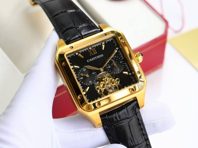 卡地亚-Cartier 方型男士腕表 顶级版316L精钢表壳，表带采用进口小牛皮表带，搭载全自动进口机械机芯，矿物质防刮镜面玻璃，尺寸：直径44Mm厚12Mm